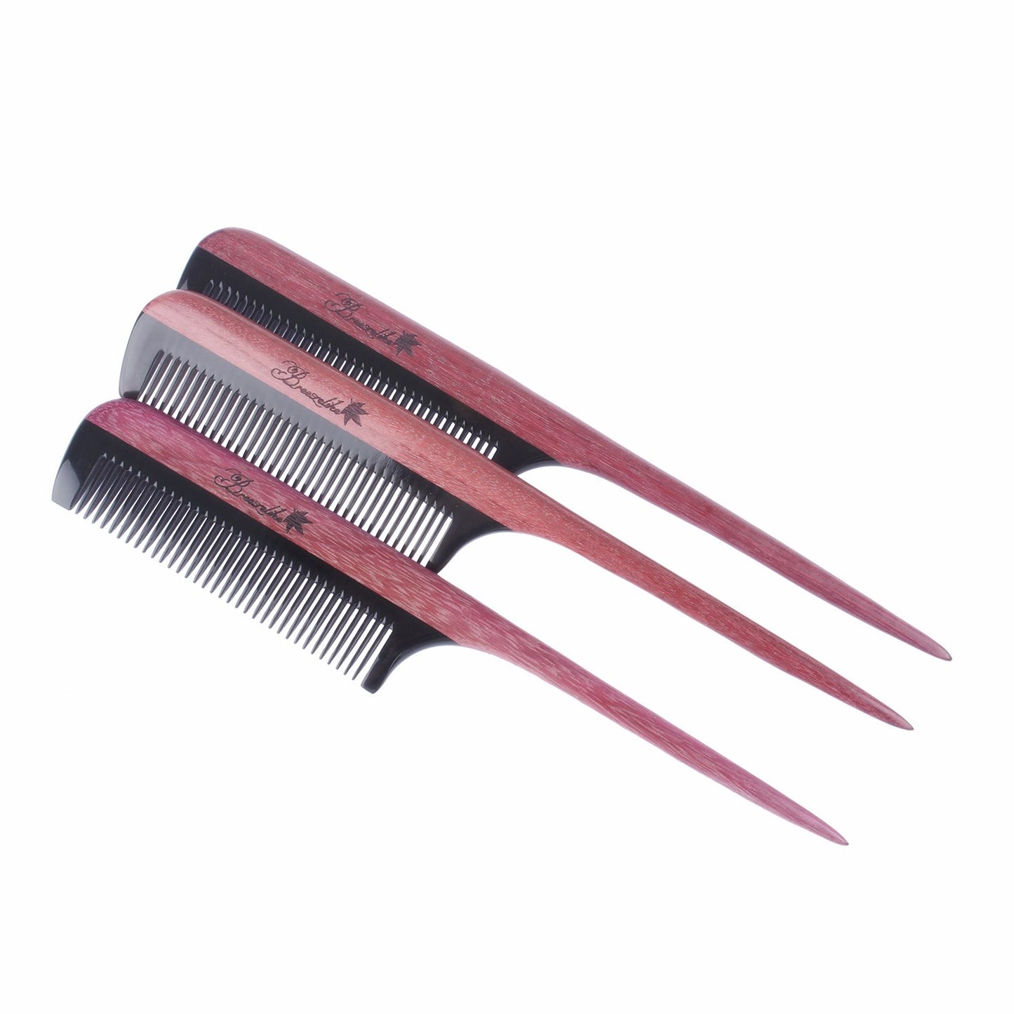 Breezelike Hair Combs - Fine Tooth Wooden Tail Comb - No Static Purpleheart Wood Comb with Black Buffalo Horn Teeth