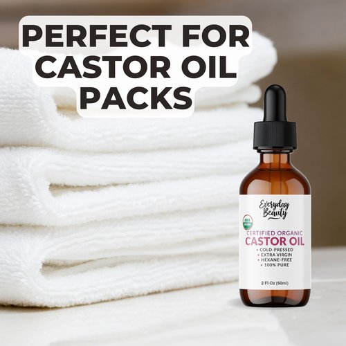 Organic Castor Oil - 100% Pure Certified USDA Organic, Cold Pressed & Hexane-Free, For Eyelashes, Eyebrows, Hair, Skin & Wellness Packs - 2 Fl Oz Glass Bottle & Dropper