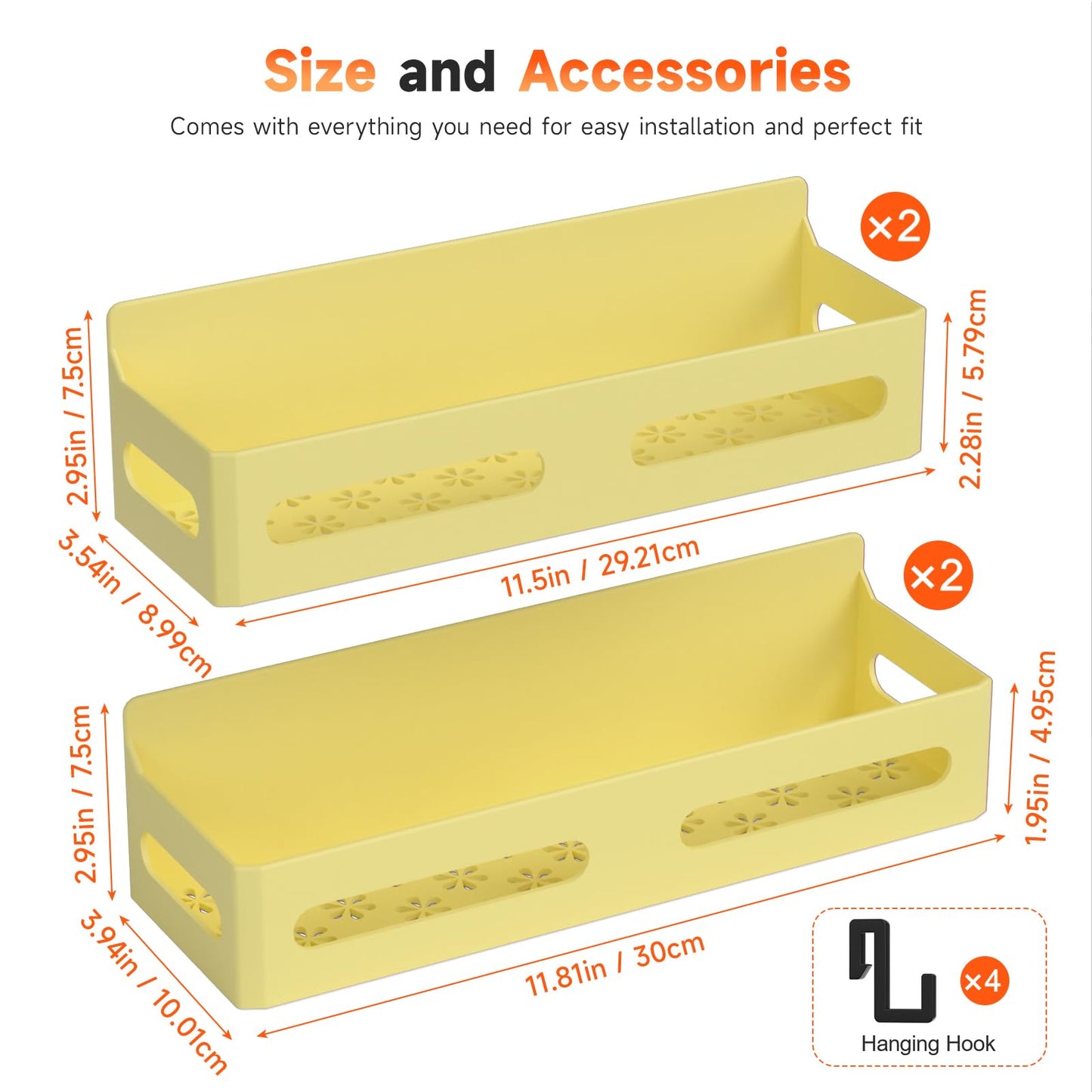 4 Pack Strong Magnetic Spice Rack for Refrigerator, Multipurpose Magnetic Shelf for Fridge with 4 Hooks for kitchen and Bathroom Organization, Black