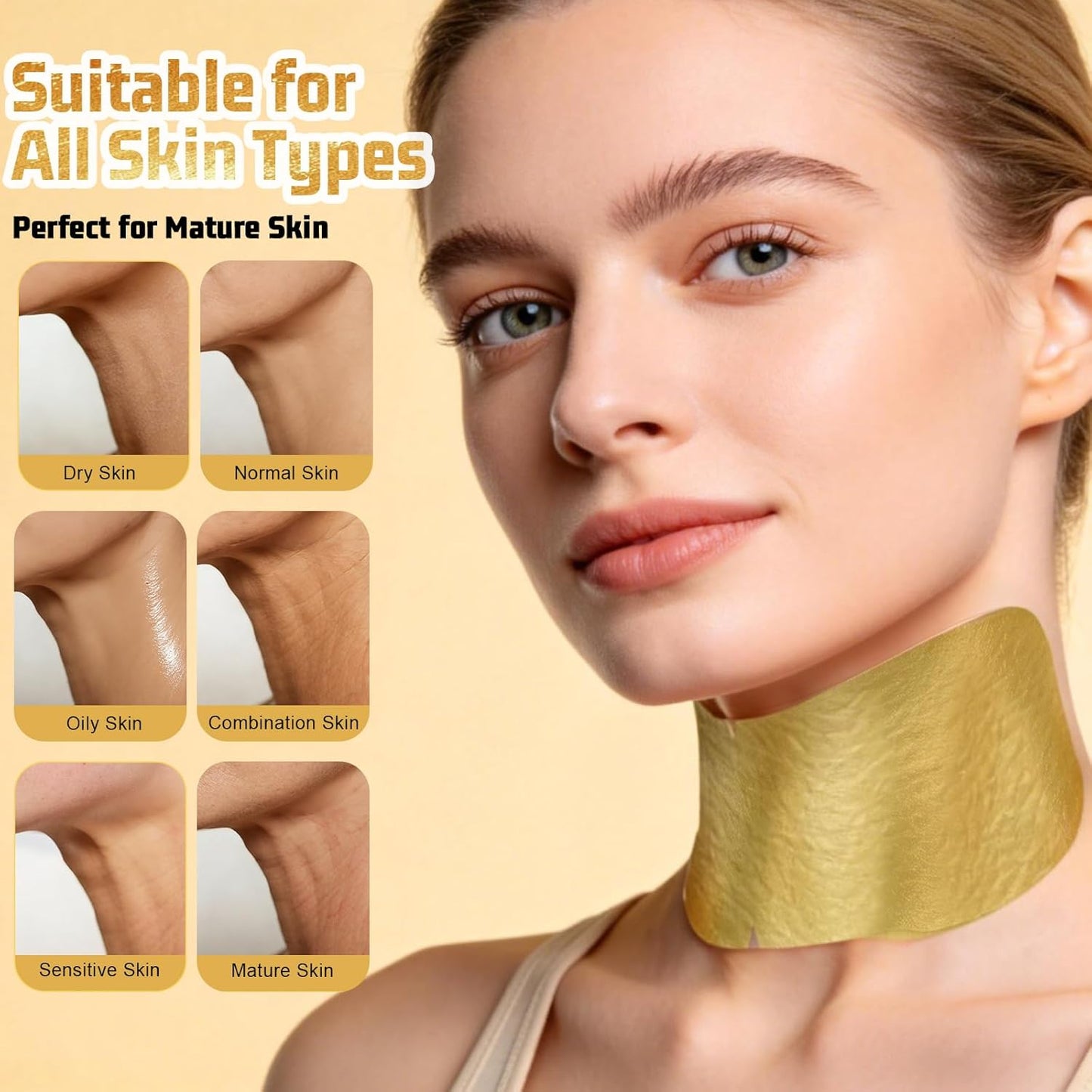 Z:SEA Collagen Cream Neck Mask & 98% Real Gold Serum Set - 2-Step Anti-Aging Treatment for Crepey Skin, Firming & Hydrating, 5Ct