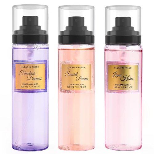 Clean-n-Fresh Body Spray Set for Women - 3 Fragrance Mists, 3.4 Fl Oz Each | Total 10.2 Oz