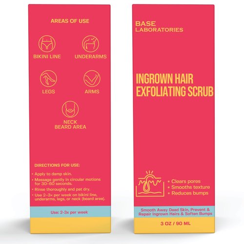 Base Laboratories Ingrown Hair - KP Bump Exfoliating Body Scrub - with AHA+BHA - Keratosis Pilaris Treatment - Daily Skin Exfoliant - Helps Reduce Strawberry Skin & Razor Bumps - Men & Women 3oz