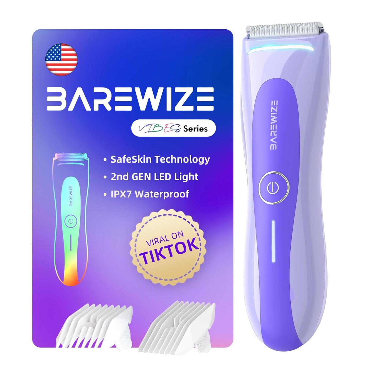 Skiennix Bikini Trimmer for Women - Electric Shaver with LED Light, IPX7 Waterproof, USB-C Rechargeable | Ceramic Blade, Violet Haze