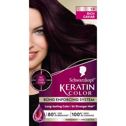 Schwarzkopf Keratin Hair Dye Cream - Rich Caviar Color for 100% Gray Coverage | Professional Quality