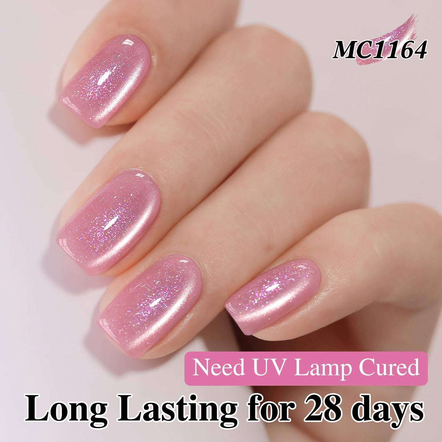 Double Rhythm 0.5 Oz Cat Eye Gel Polish with Magnet Same Color Same Bottle Holographic Glitter Shimmer Translucent Color Salon Soak Off Magnetic Nail at Home (Mermaid Pink-MC1164)