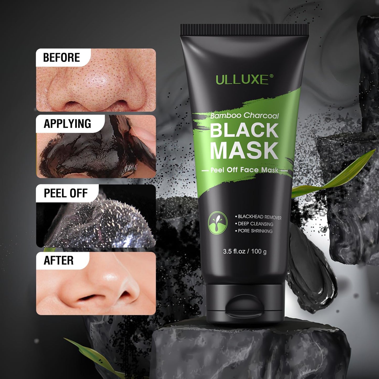 Ulluxe Blackhead Remover Mask Kit - Charcoal Peel Off Face Mask for Deep Cleansing Pores | 3.5 Fl. Oz