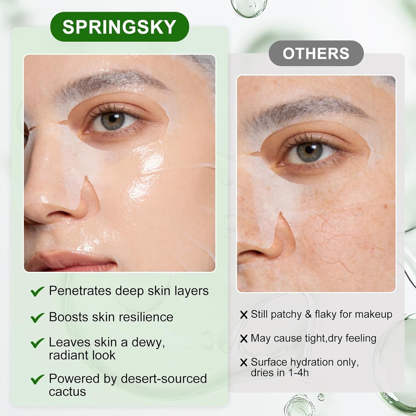 SPRINGSKY Hydrating Face Mask - Natural Cactus & Centella Asiatica for 24HR Moisture | 4 Count