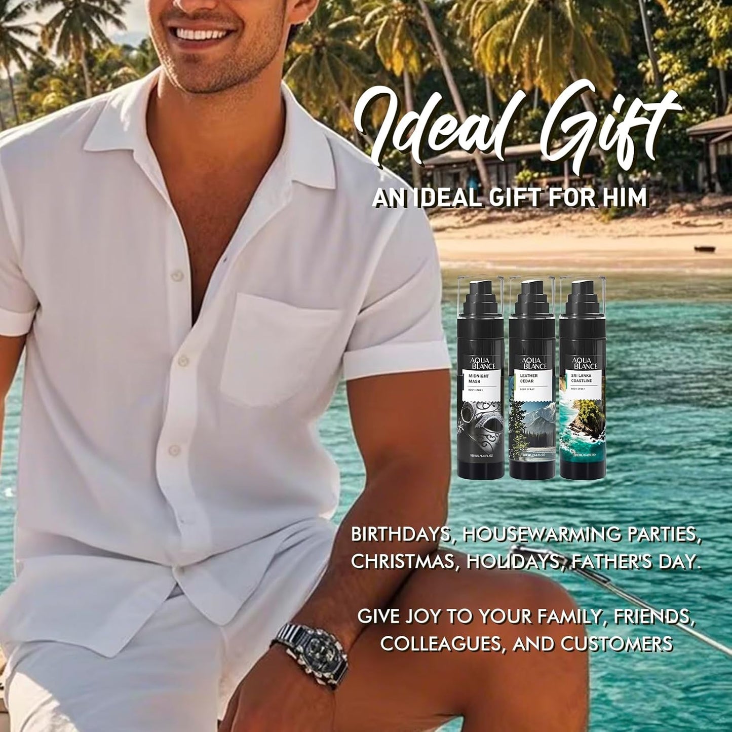 AQUA BLANCE Men's Body Spray - Long Lasting Refreshing Fragrance | Pack of 3, 3.4 Fl Oz Each