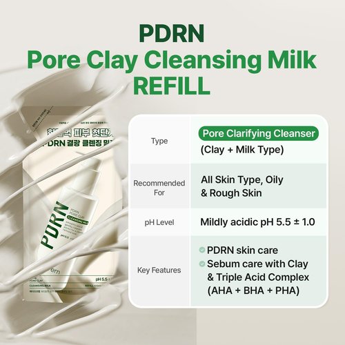 P:REM PDRN Pore Clay Cleansing Milk - Hydrating Face Wash for Sensitive Skin | 6.76 fl. oz. Refill Pouch