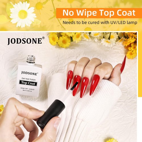 JODSONE Top Coat Gel Polish - No Wipe, High Gloss Shine, Long Lasting | 18ml for Professional Manicure