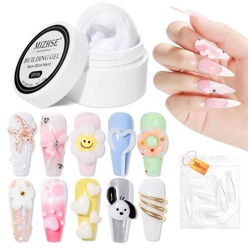 MIZHSE Solid Builder Gel, Non-Sticky White Sculpting Gel for Nails, 3D Nail Art Building Carving Modeling Hard Nail Extension Soak Off U V/LED Salon Home DIY 15g/0.5oz
