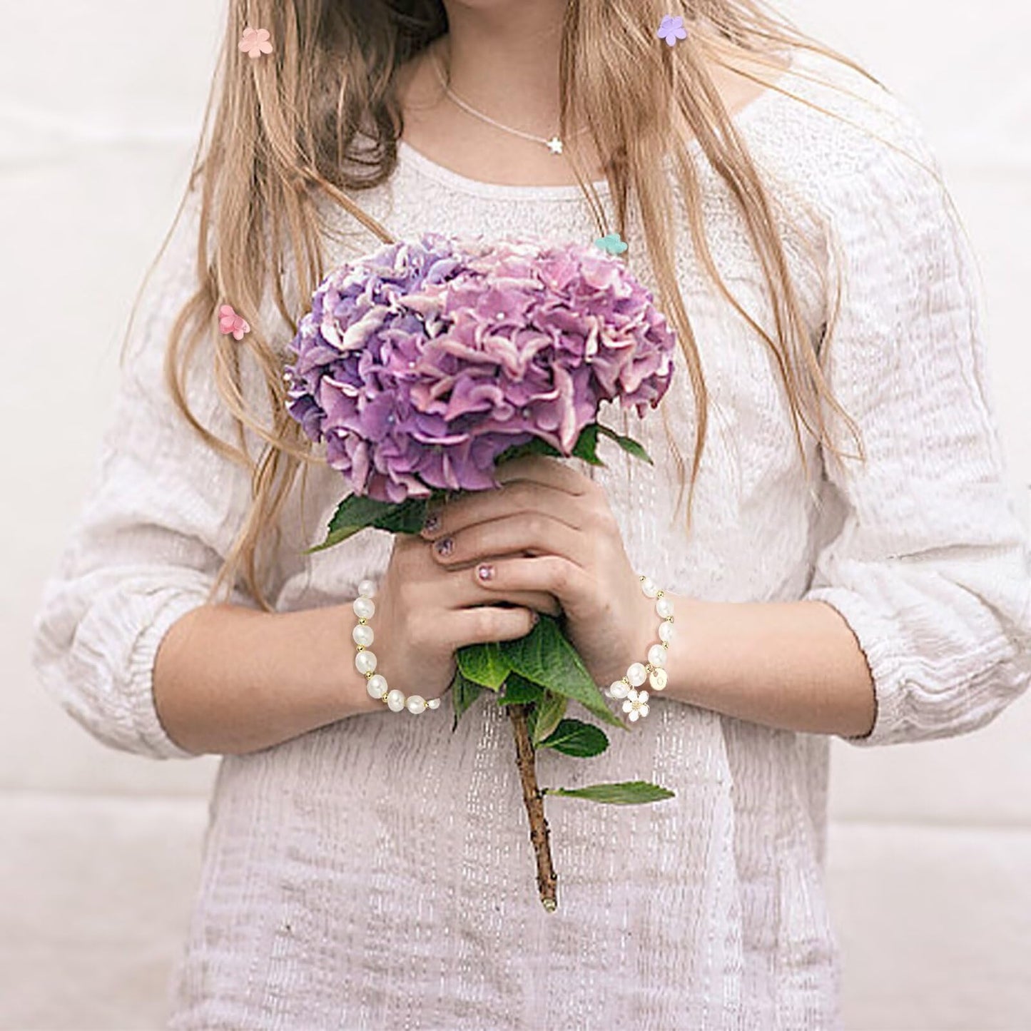 Flower Girl Jewelry Set with Flower Bracelet and Hair Clips, Great for Proposal Gifts I