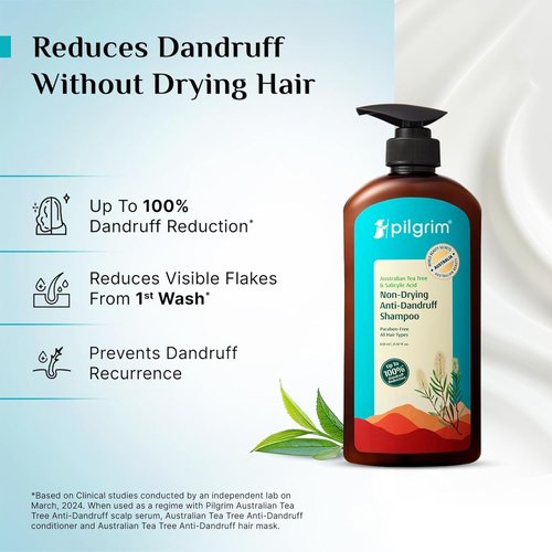 Pilgrim Anti-Dandruff Shampoo - Australian Tea Tree & Salicylic Acid | Non-Drying Scalp Relief | 21.98 Fl Oz (650ml)