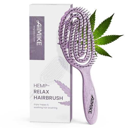 AIMIKE Hemp-Relax Detangler Hair Brush - Eco-Friendly Vented Brush for Wavy & Straight Hair | Soft Bristles for Easy Tangle Removal