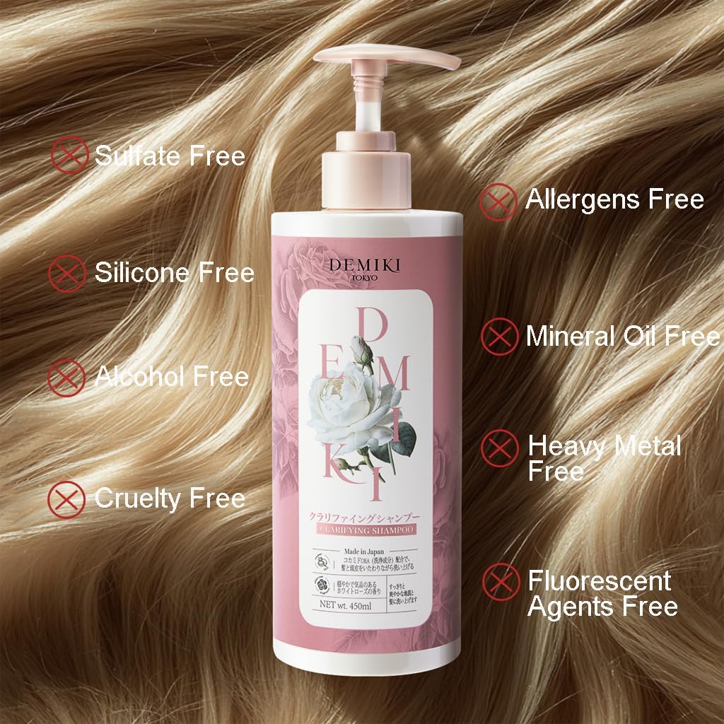 Demiki Japanese Shampoo and Conditioner Set - Sulfate-Free, Moisturizing, Anti-Dandruff | 32oz, Rose Scent