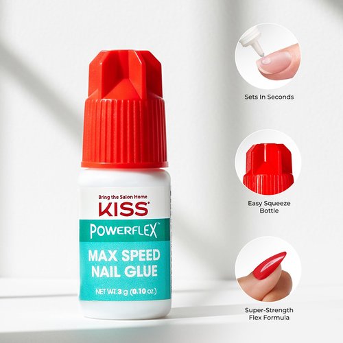 KISS PowerFlex Maximum Speed Nail Glue - Fast Drying Adhesive for Glue-On Nails & Repairs with Nozzle Tip Applicator, Ideal for Tips & Wraps, Net Wt. 0.10 oz (3g)