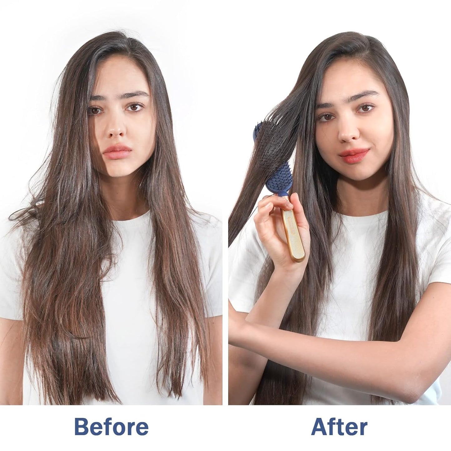 SHINLEA Slim Hair Brush - Soft Double Nylon Bristles for Deep Detangling & Massage | Luxury Gold Handle