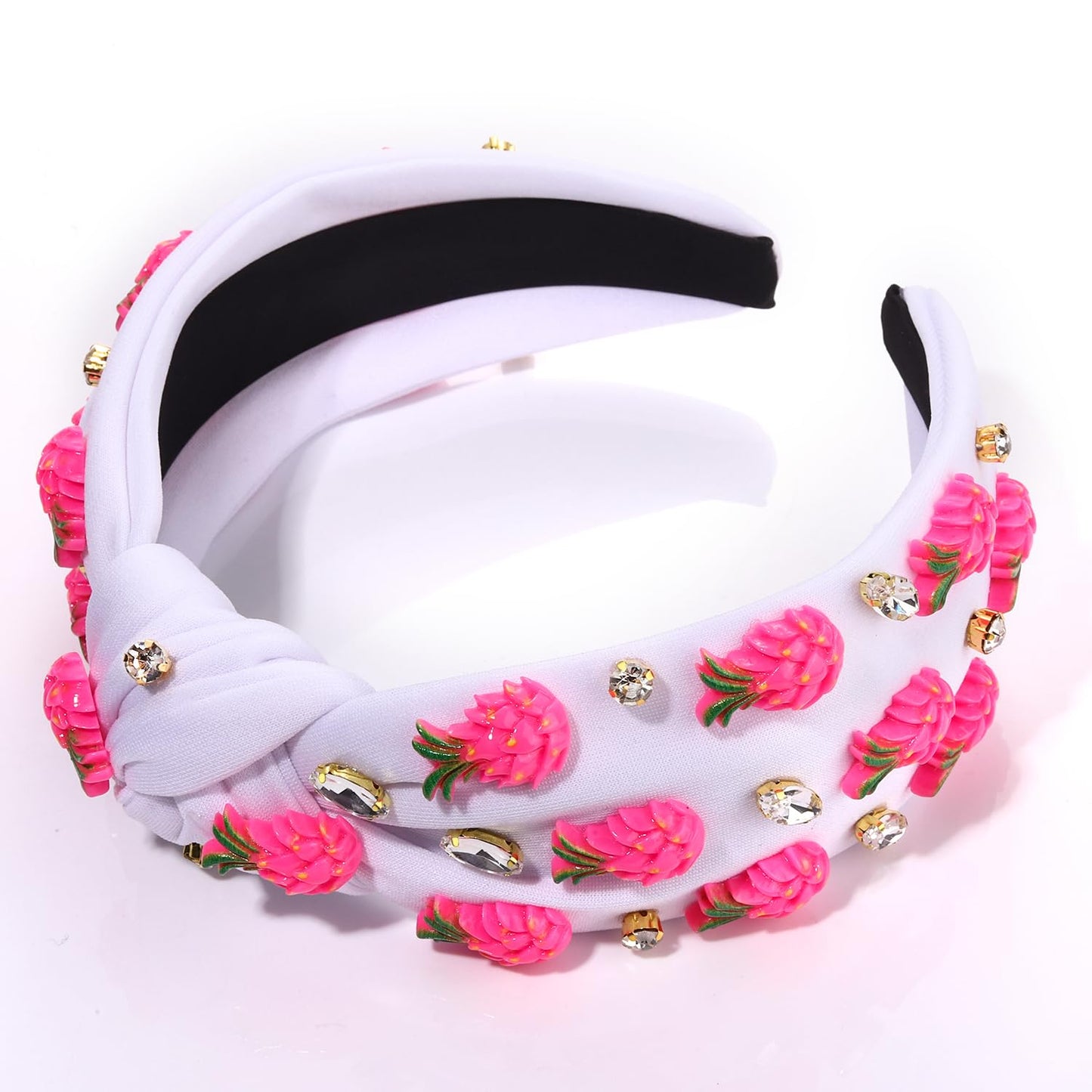 VOGUEKNOCK Fruit Headbands for Women Girls Tropical Dragon Fruit Knotted Headband Summer Beach Headwear Hair Accessories (Dragon fruit-White)