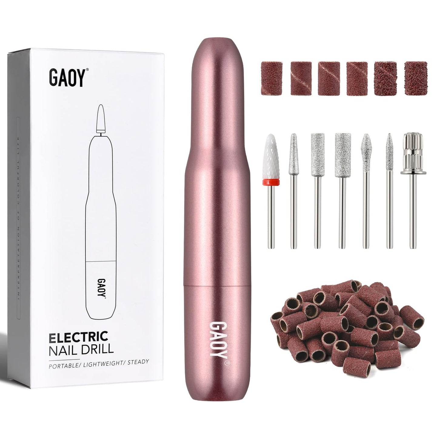 GAOY Electric Nail Drill for Acrylic and Gel, USB Electric Nail File, Portable Efile with Drill Bits, Manicure Pedicure Tools for Home Salon, Pink