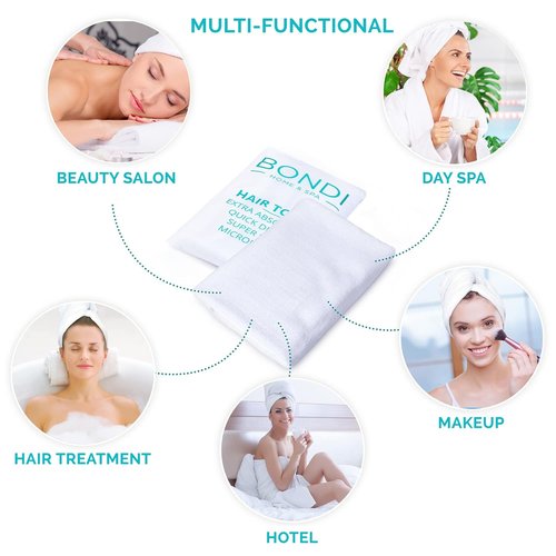Bondi SPA Microfiber Hair Towel - Dries Hair 50% Faster & Anti-Frizz - Super Absorbent XL (Rectangle)