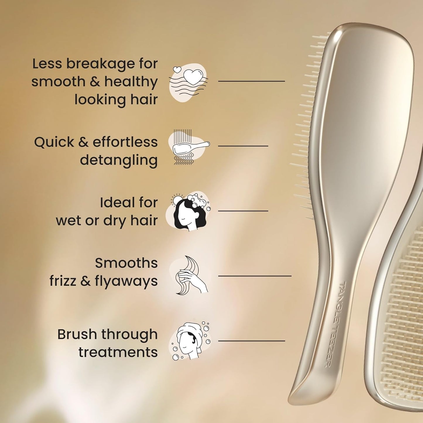 Tangle Teezer Chrome Ultimate Detangler Brush for Wet & Dry Hair, Eliminates Knots & Reduces Breakage for Straight to Curly Hair Types, Champagne Gold