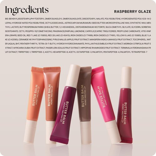 Nature Republic Honey Melting Lip Butter Balm – Hydrating Tinted Plumping Lip Balm with Peptides, for Sheer & Glossy, Fuller-Looking Lips (RASPBERRY GLAZE)