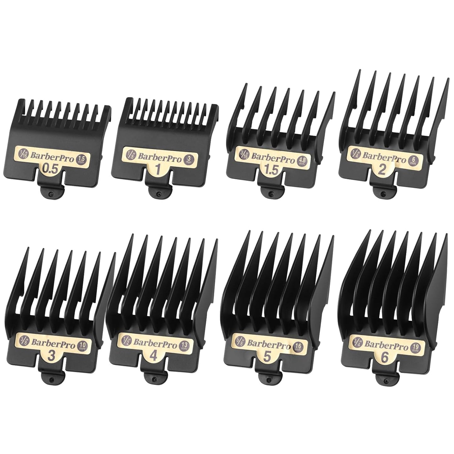 COSYONALL Clipper Replacement Guards - Compatible with BabylissPRO FX870, FX880, FX825, FX673 | 8-Pack, Black, Cutting Lengths 1/16”-3/4”