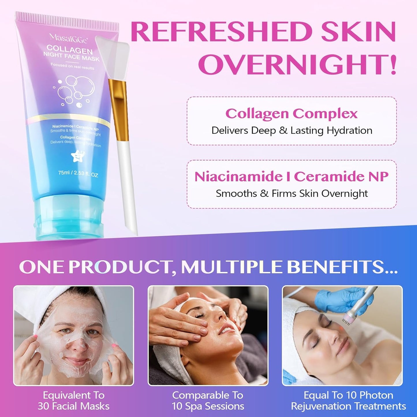 Skiennix Collagen Night Wrapping Mask - Peel Off Face Mask for Elasticity & Hydration | 2.53 fl. oz. with Applicator