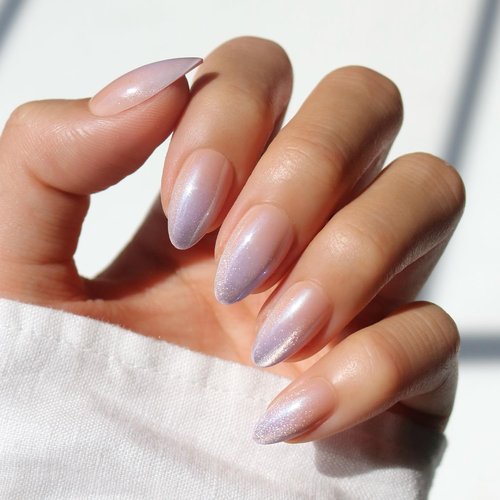 Glamnetic Press On Nails - Polar Day Fake Nails | Short Almond Fake Nails with Ombré Lilac Tips and Glossy Velvet Finish, Salon Quality | 15 Sizes - 30 Nail Kit with Glue