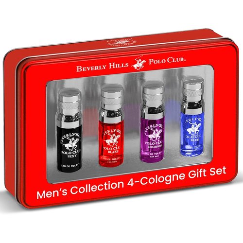 Beverly Hills Polo Club Men's Cologne Gift Set - 4 Premium Scents in Deluxe Tin Box | Ideal Travel Collection