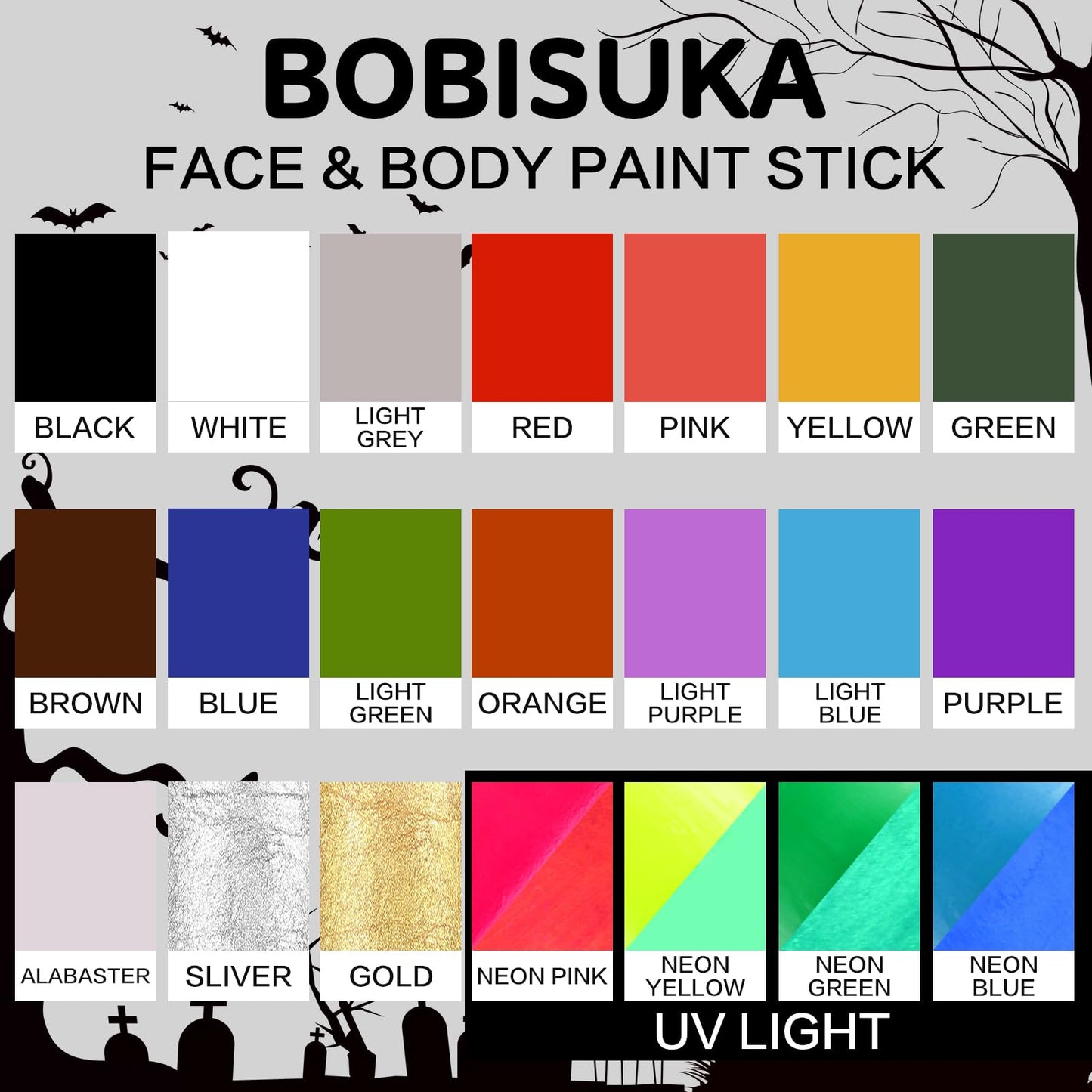 BOBISUKA White Face Body Paint Stick Eye Black Sticks for Football Baseball Softball Water Based Face Painting Kit Quick Drying Foundation Makeup for Halloween Clown Skeleton Skull Cosplay SFX Costume