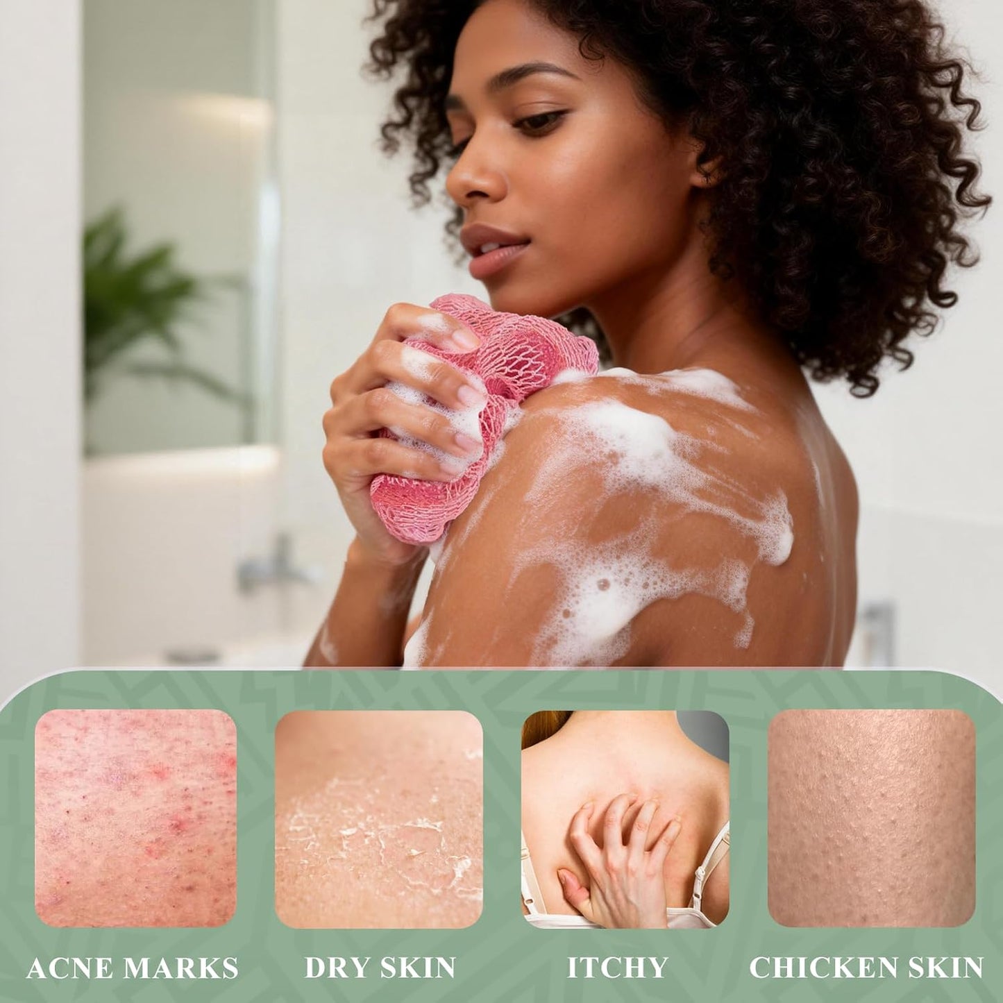 SPMKTBOZAI African Net Sponge - Authentic 3 Pack Shower Loofah | Gentle Exfoliation for Daily Body Care