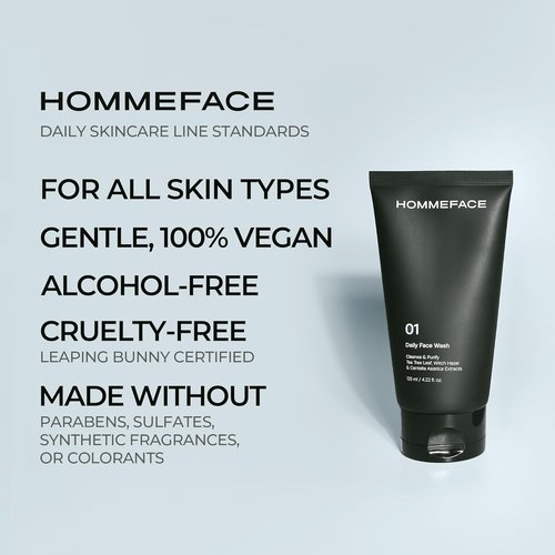 HommeFace Men's Daily Face Wash - Gentle Cleanser for Deep Cleansing & Purifying | 4.22 fl oz