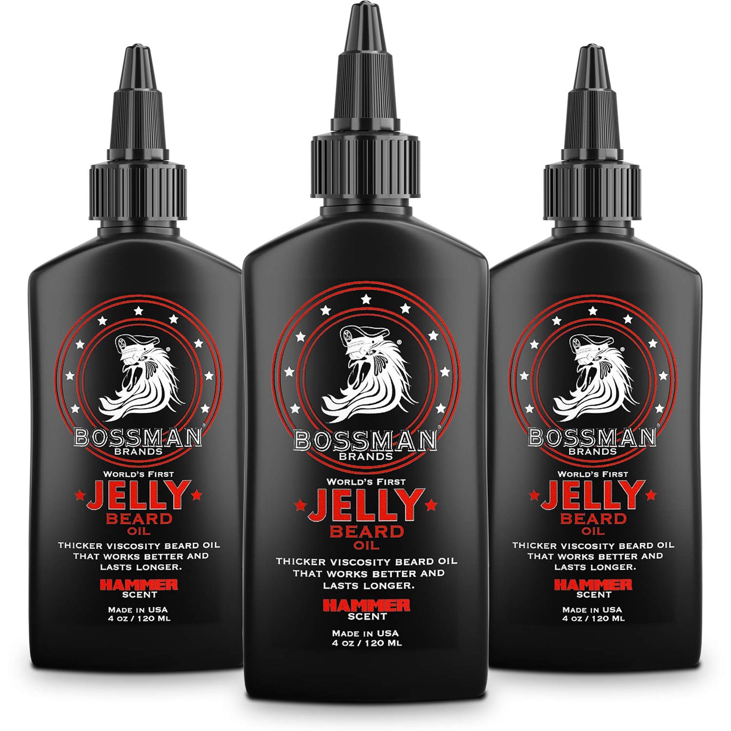 Bossman Jelly Beard Oil - 3 Pack (12 oz Total) | Softens & Moisturizes with Natural Ingredients - Hammer Scent