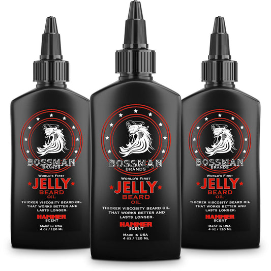Bossman Jelly Beard Oil - 3 Pack (12 oz Total) | Softens & Moisturizes with Natural Ingredients - Hammer Scent