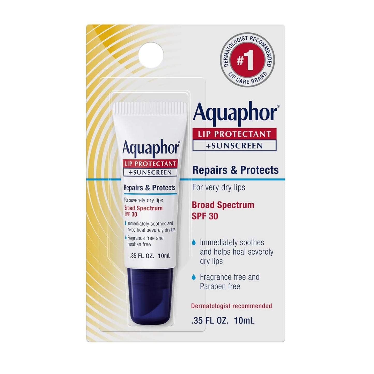 Aquaphor Lip Protectant & Sunscreen Ointment - Broad Spectrum SPF 30 - Soothes Chapped Lips - 0.35 fl. oz. Tube