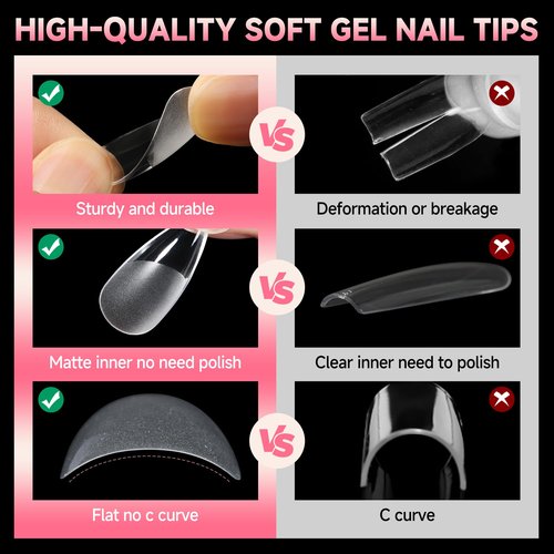 UNA GELLA Medium Stiletto Nails Tips,504Pcs Press-on Nails Stiletto Clear Gel Nail Tips, Full Cover Pre-Etched Fake Acrylic Nails, Sturdy for Nail Extensions Home Art Salon 12 Sizes