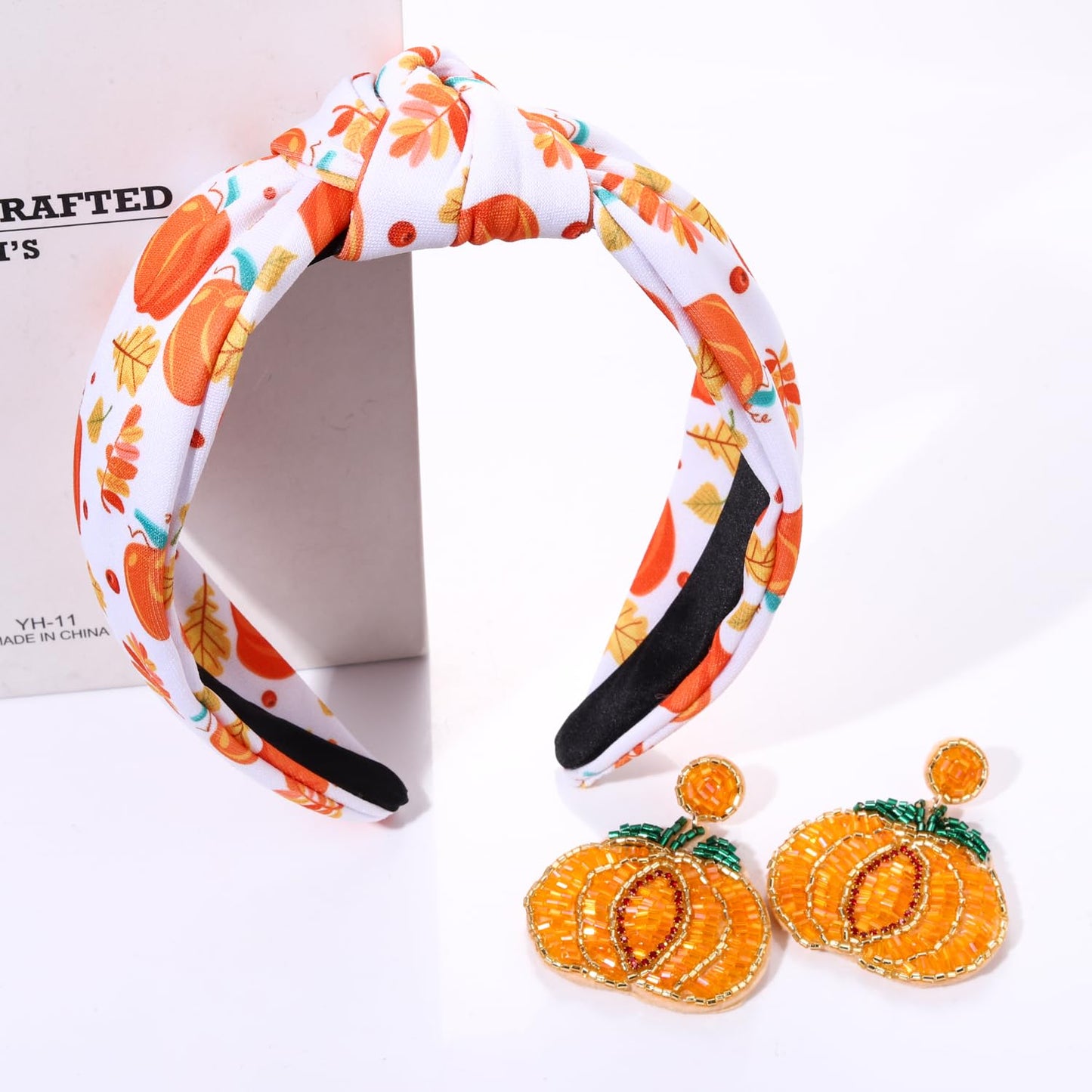 YAHPERN Thanksgiving Headband for Women Pumpkin Maple Leaf Headband Festive Jeweled Knotted Hairband Thanksgiving Hair Accessories Holiday Party Jewelry Gifts (Thanksgiving Pumpkin)