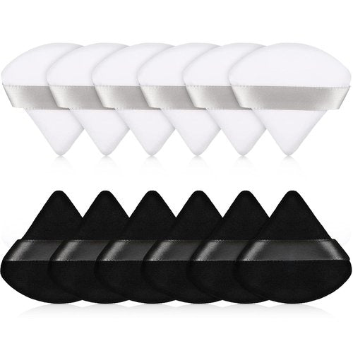 Maitys Triangle Powder Puff - 12 Soft, Washable Makeup Sponges for Loose Powder | Black & White
