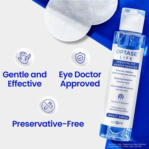 Optase Life Sensitive Eye Makeup Remover - Gentle & Effective Formula for All Skin Types | 100ml