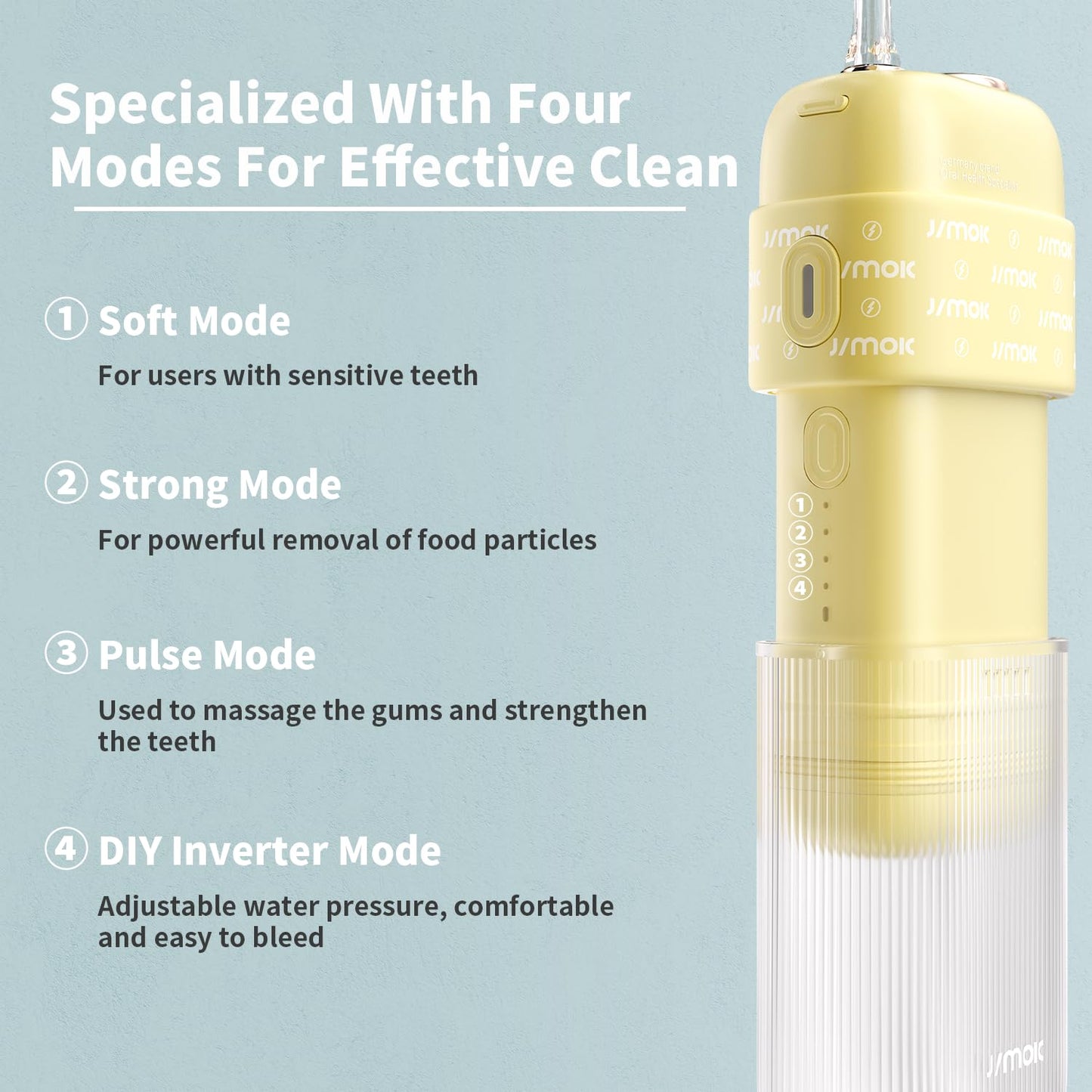 JIMOK Portable Water Flosser Mini Cordless Portable Oral Irrigator Water Teeth Cleaner Pick,Telescopic Water Tank,4 Modes & IPX8 Waterproof, Home & Travel Water Flossers for Teeth (Yellow)