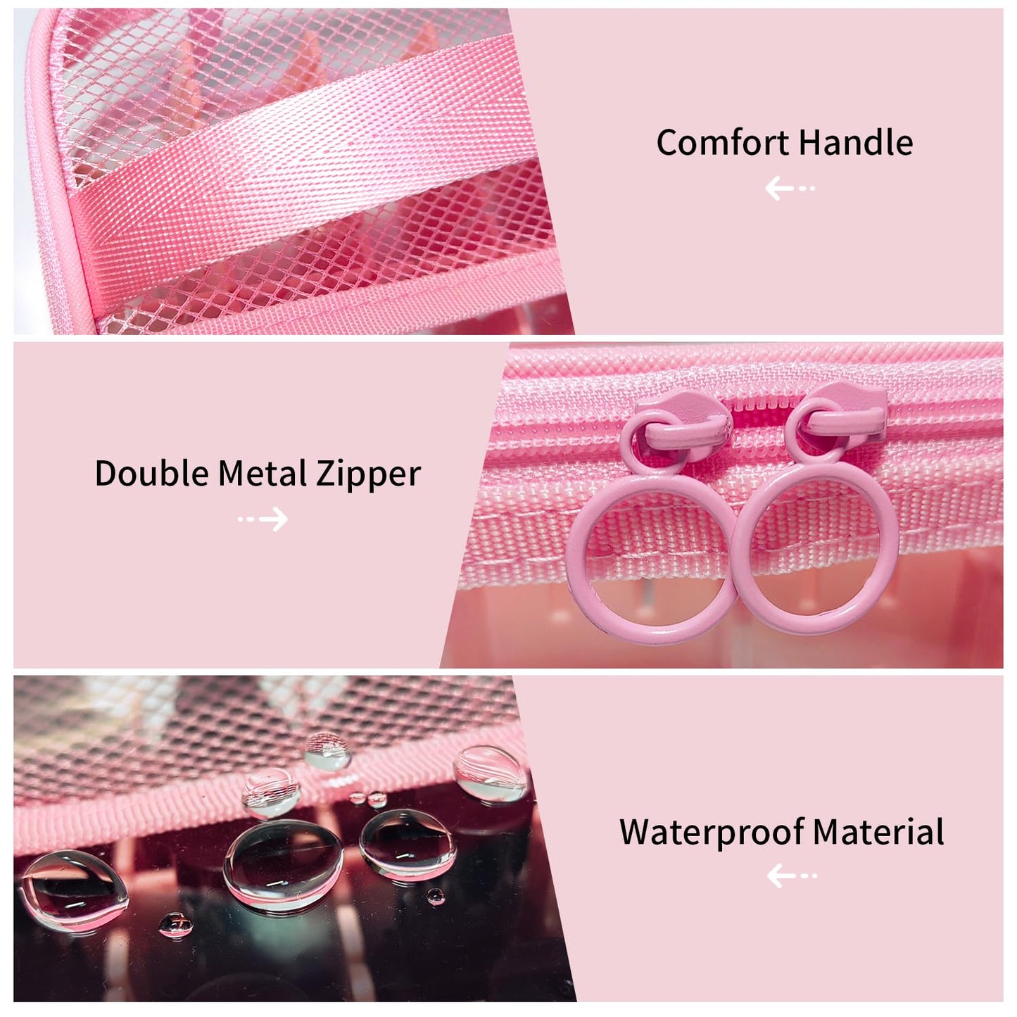 Clear Nail Polish Organizer, Nail Supplies Organizer, Holds 24 Bottles of Nail Polish PVC Nail Polish Organizer Case with Attached Nail Tool Organizer, Portable Travel Nail Technique Organizer (Pink)