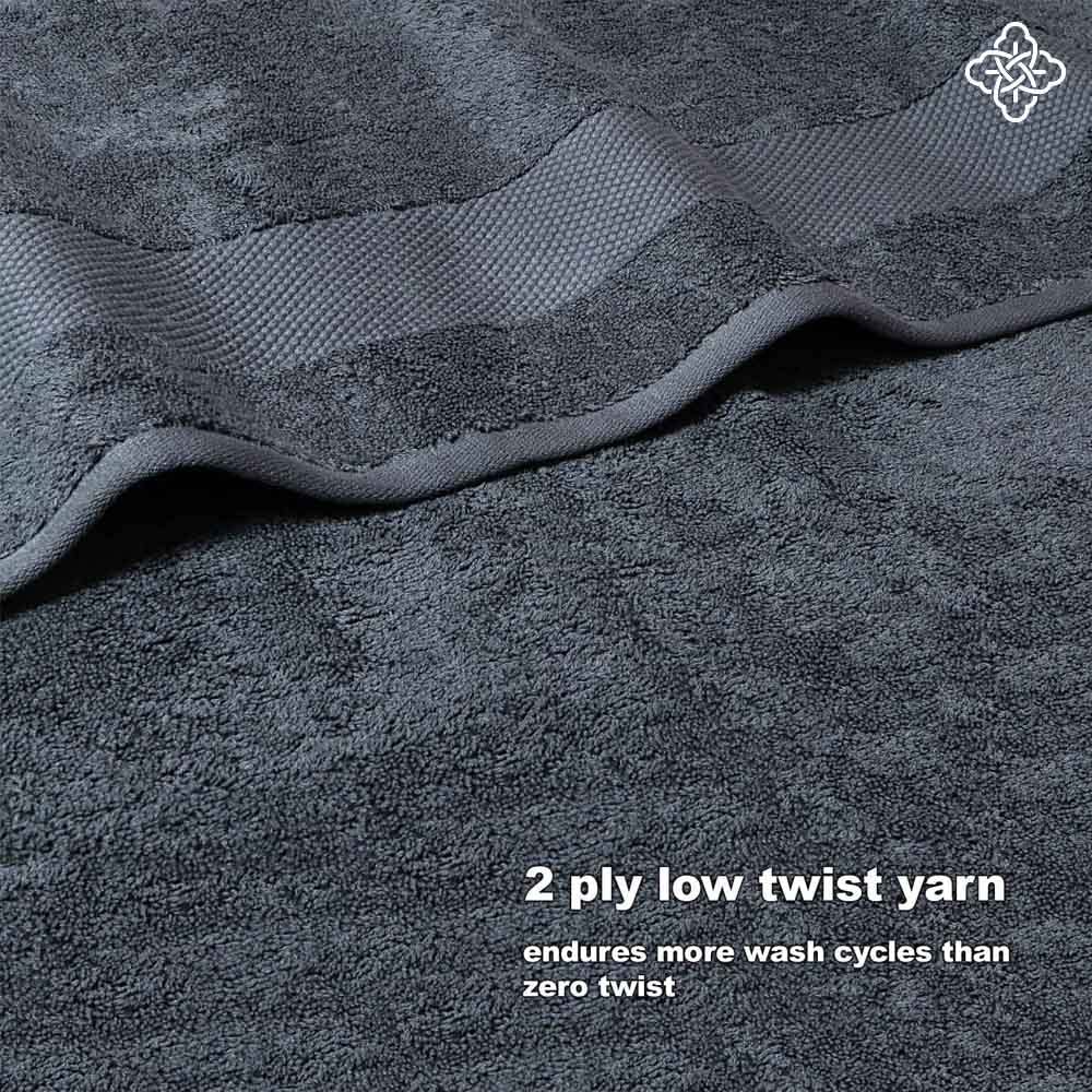 BIOWEAVES 100% Organic Cotton 700 GSM Plush 6-Piece Towel Set GOTS Certified, 2 Bath Towels, 2 Hand Towels & 2 Washcloths - Charcoal