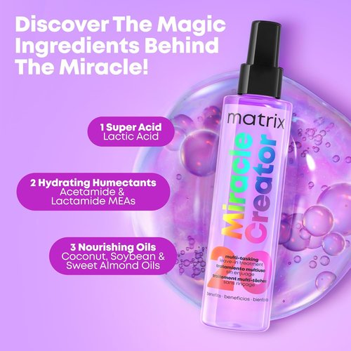 Matrix Miracle Creator Leave-In Conditioner Spray - Moisturizing, Anti-Frizz Heat Protectant for Damaged Hair