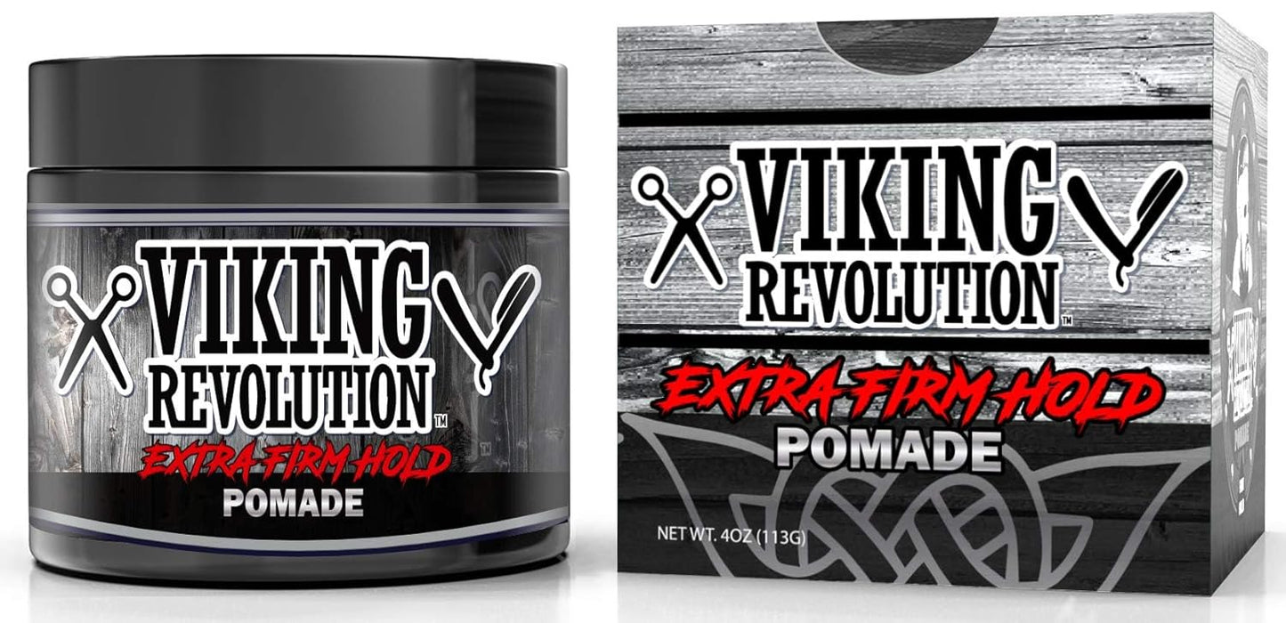 Viking Revolution Extreme Hold Pomade for Men - Extra Firm, High Shine Hair Styling - 4oz Water-Based Formula