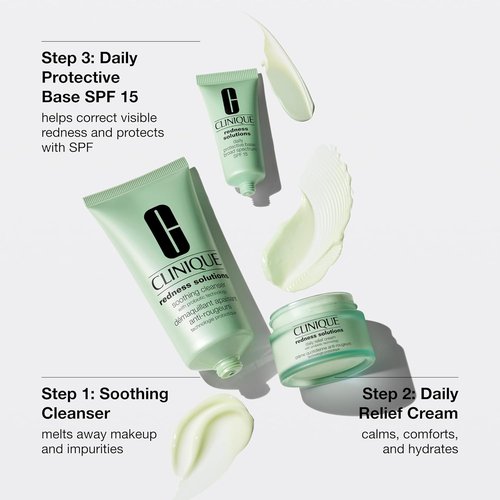 Clinique Redness Solutions Skincare Set - Soothing Cleanser, Daily Relief Cream & SPF 15 | 2.5 Fl Oz, 1 Fl Oz, 0.5 Fl Oz