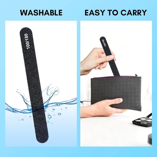 Makartt Nail File Set - 20 Pcs Professional 100/180 Grit Emery Boards | Black Washable Manicure Tools