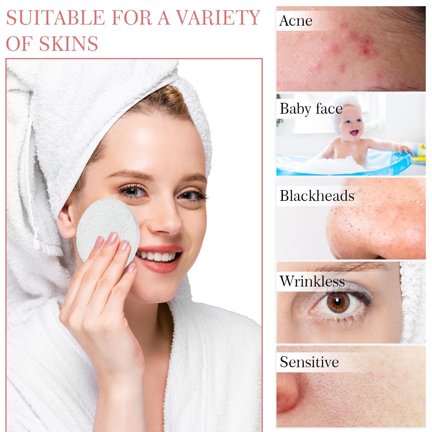 Sieral 120 Pcs Compressed Facial Sponges with Container Disposable Face Sponge Pads for Washing Face Cleansing Exfoliating Esthetician Makeup Removal(Round,White, Pink)