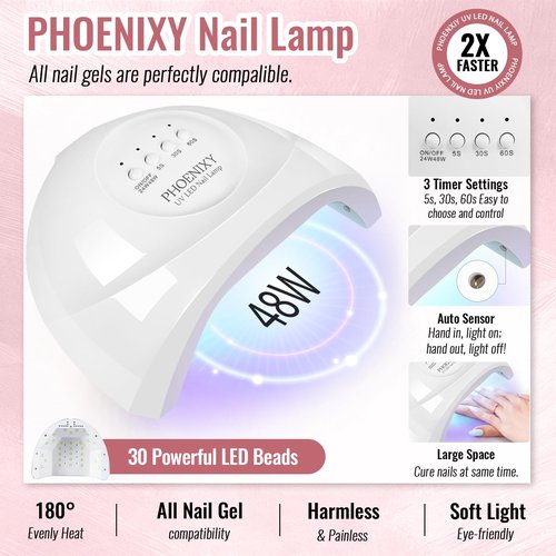 Phoenixy 71 Pcs Gel Nail Polish Kit with UV Light, 55 Color Nude Gel Nail Kit 5pcs Base Glitter Top Coat Nail Art Manicure Set for beginners with Everything DIY Gift for Women