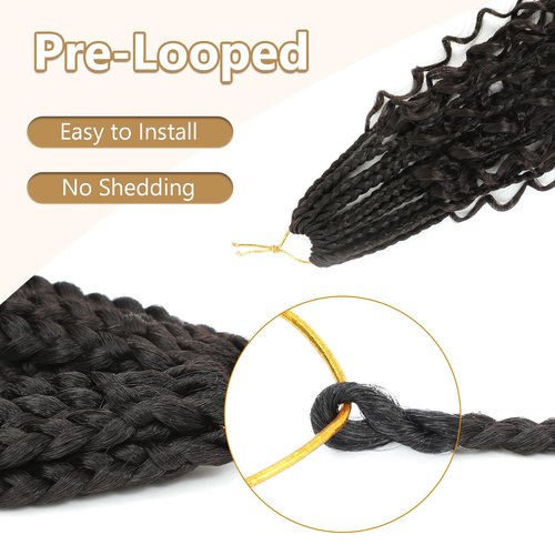 8 Packs Crochet Box Braids-16 Inch Boho Box Braids Crochet Braids Hair Bohomian Box Braid Crochet Hair Synthetic Braiding Hair Goddess Box Braids Crochet Hair for Black Women(1B)